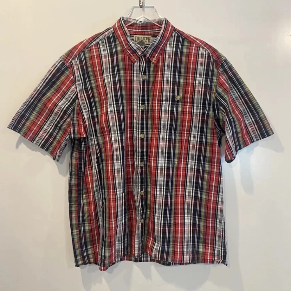 Duluth Trading Company Plaid Short Sleeve Cotton Shirt Mens XL (1252)‎